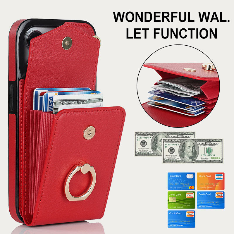 Wallet Phone Case for iPhone Casual Leather Buckle Card Holder