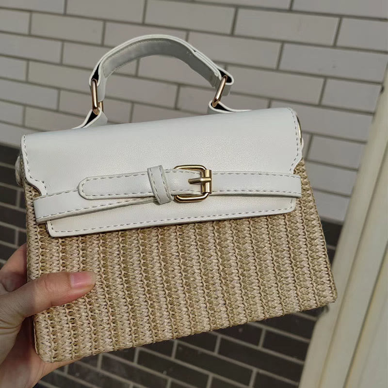 Beach Bag for Women Simple Portable Straw Square Crossbody Handbag