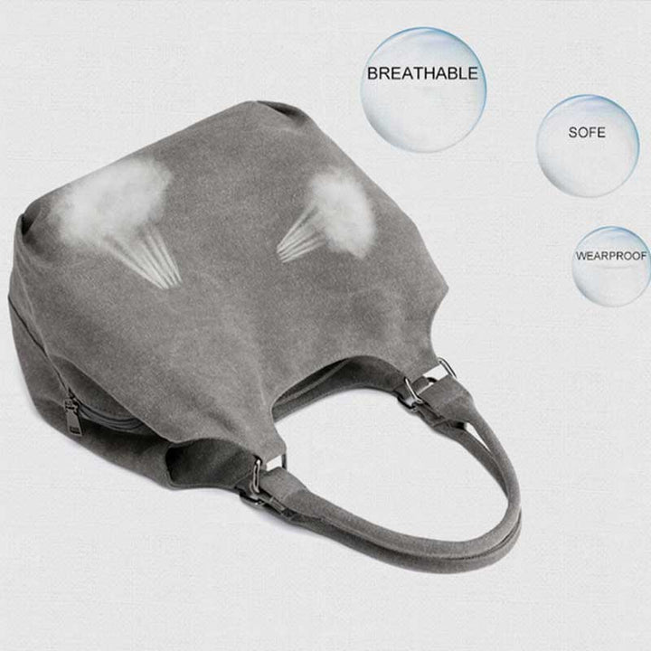 Triple Compartment Canvas Tote Lightweight Functional Hobo Handbag Purse