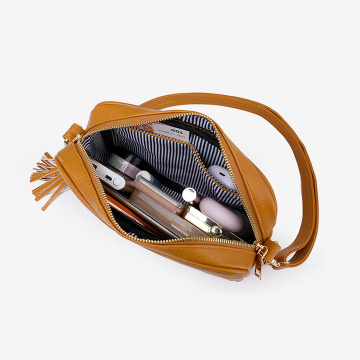 Crossbody Bag For Women Tassel Solid Color Casual Leather Bag