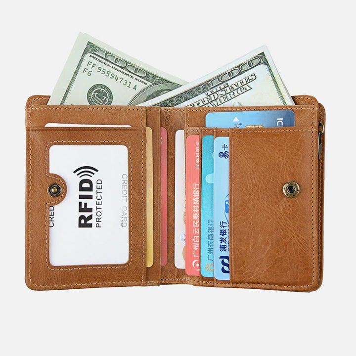 Wallet For Men Short Anti Theft Genuine Leather Retro Card Holder