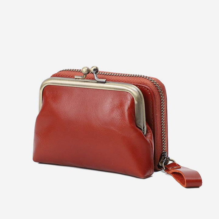 Retro Card Case Coin Purse Wallet Mini Handbag Zipper for Women - Red - image 19