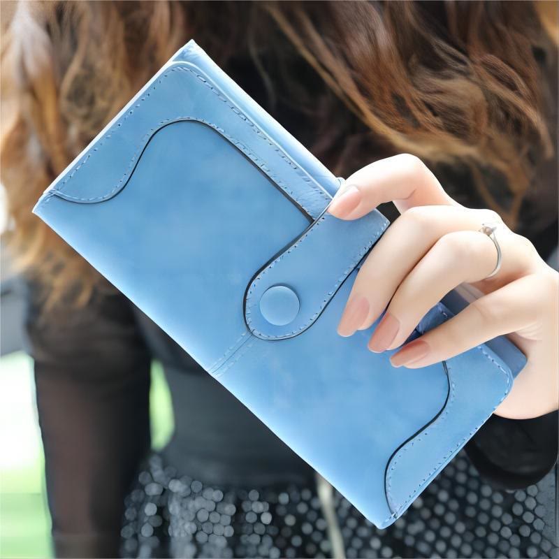 Long Wallet For Women Solid Color Multiple Slot Daily Purse - LightSkyBlue - image 18