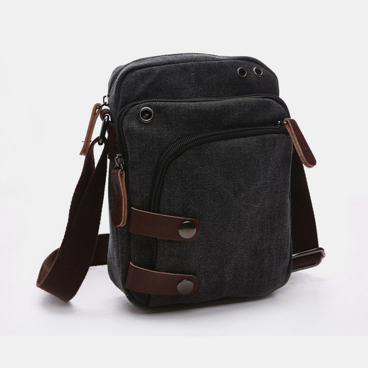 Triple Zip Durable Canvas Crossbody Bag Messenger Bag