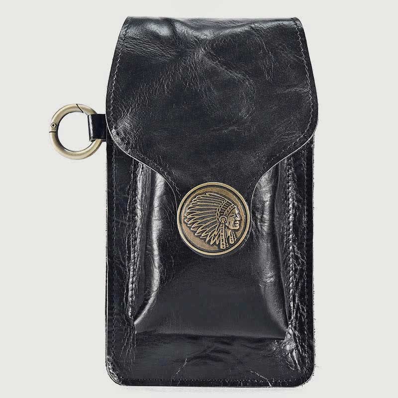 Vintage Leather Flip Phone Bag Belt Pouch with Cigarette Pocket