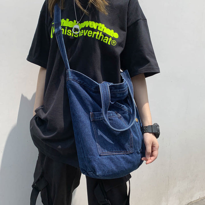 Denim Tote Bag For Women Large Capacity Crossbody Bag - image 3