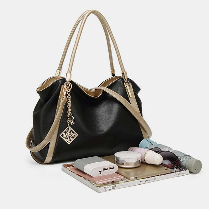 Women's Large Leather Zipper Shoulder Tote Top Handle Handbag