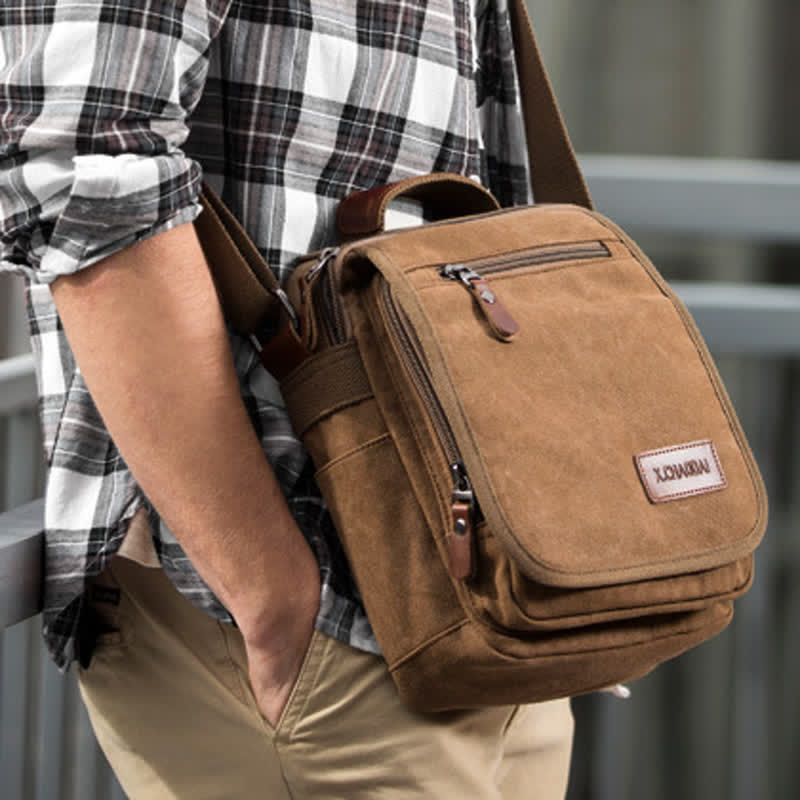Retro Canvas Messenger Bag Multifunctional Business Crossbody Bag for Men