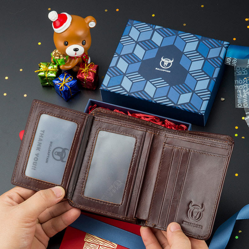 RFID Large Capacity Genuine Leather Bifold Wallet