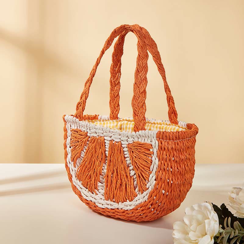 Beach Bag For Women Watermelon Pattern Portable Straw Crossbody Bag