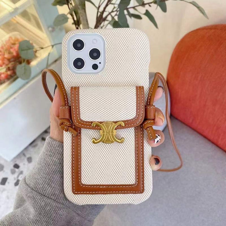 Vintage iPhone Card Holder Case Cell Phone Bag with Neck Strap