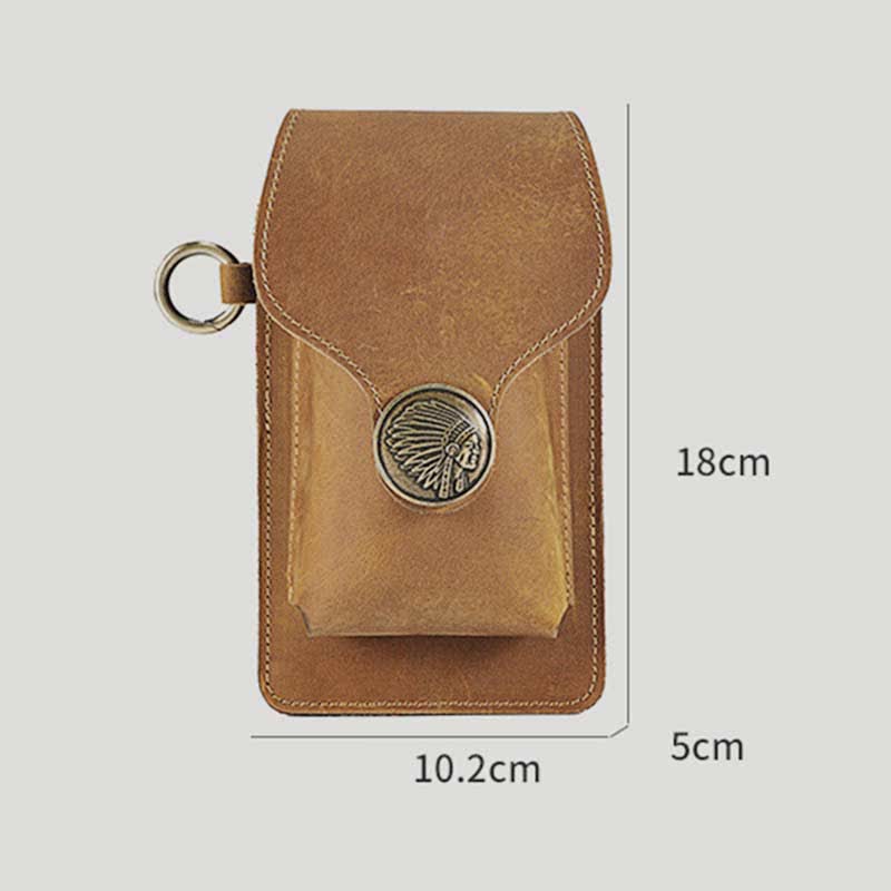 Vintage Leather Flip Phone Bag Belt Pouch with Cigarette Pocket