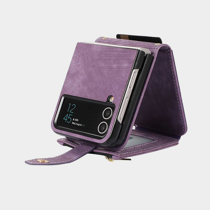 Phone Case For Samsung Z Flip 4 Card Zipper Protective Flip Cover