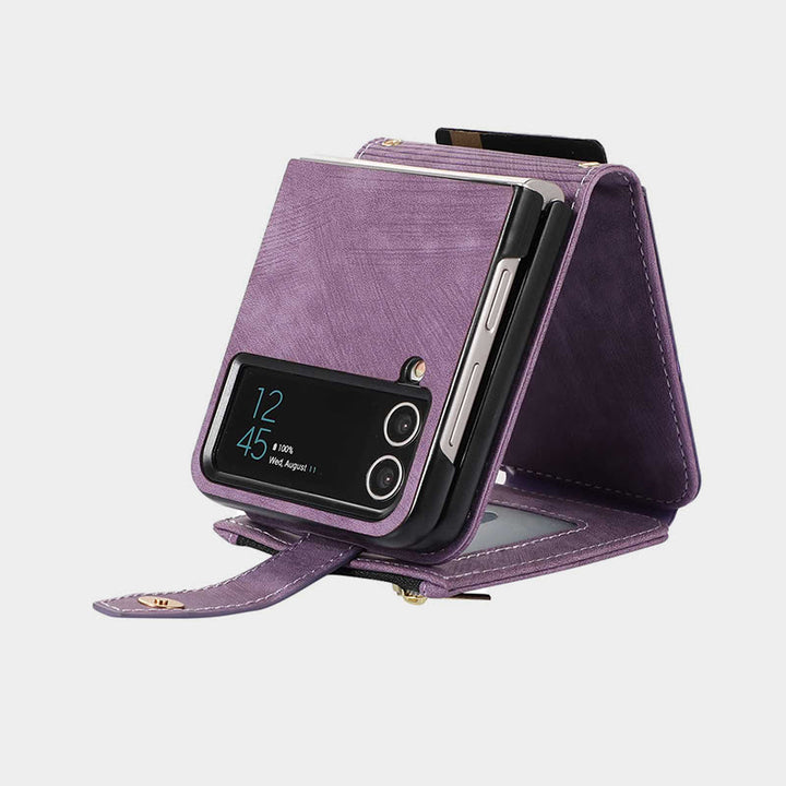 Phone Case For Samsung Z Flip 4 Card Zipper Protective Flip Cover