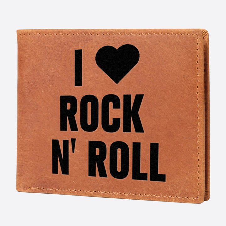 I Love Rock N Roll Engrave Wallet For Men RFID Purse