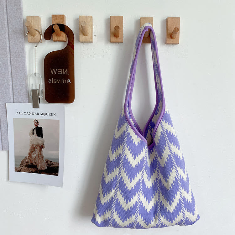 Wavy Stripe Tote For Women College Student Shoulder Bag