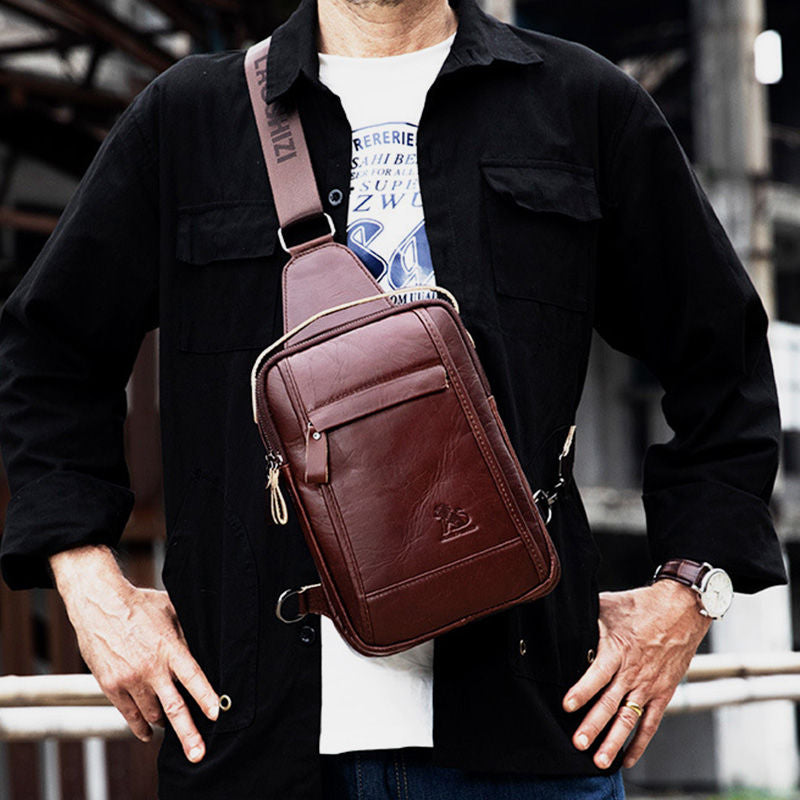 Waterproof Real Leather Retro Sling Bag
