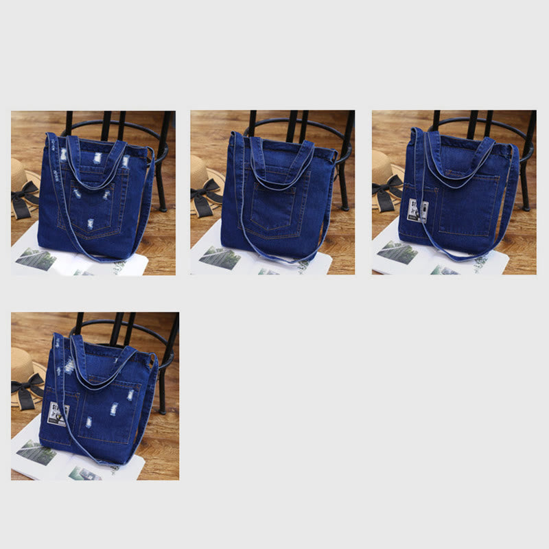 Denim Tote For Outing Retro Canvas Ripped Crossbody Bag - image 17