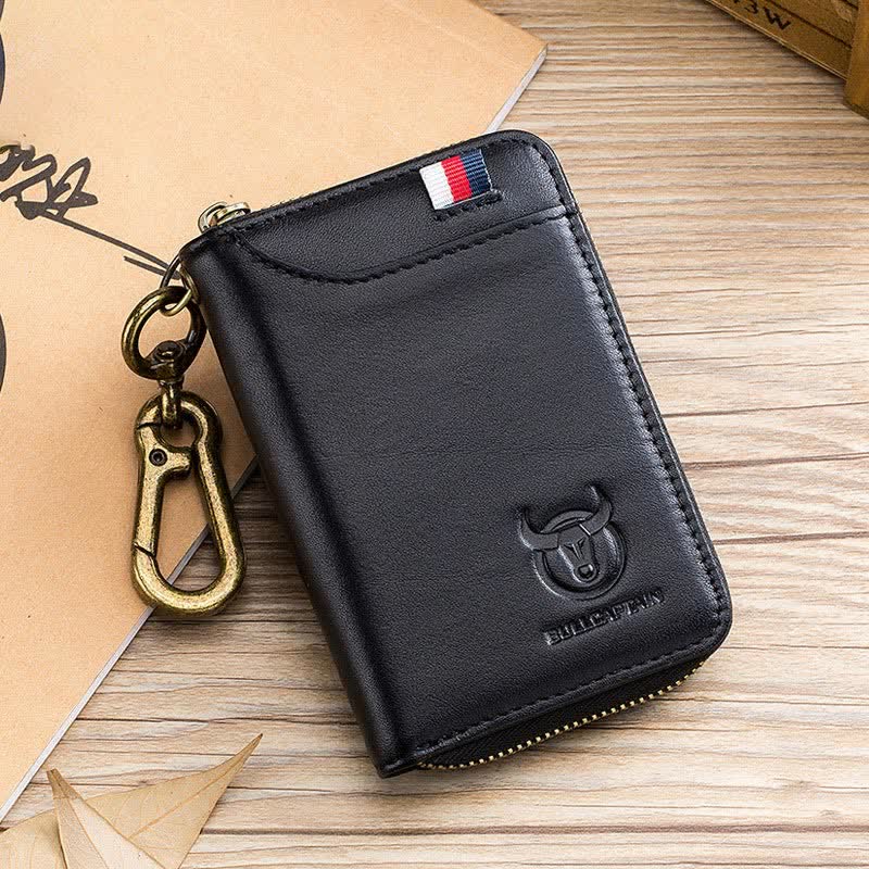 Leather Zip Around Wallet for Men RFID Blocking Card Holder with Keychain