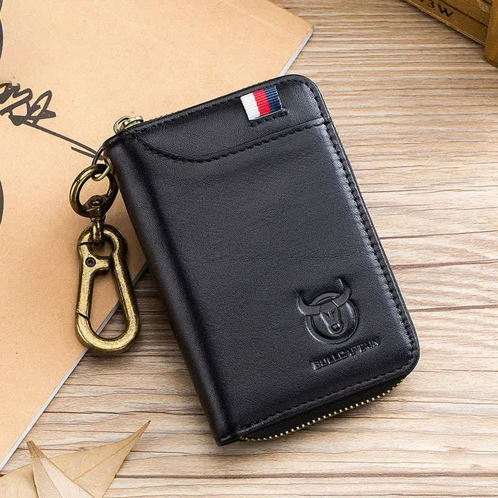 Leather Zip Around Wallet for Men RFID Blocking Card Holder with Keychain