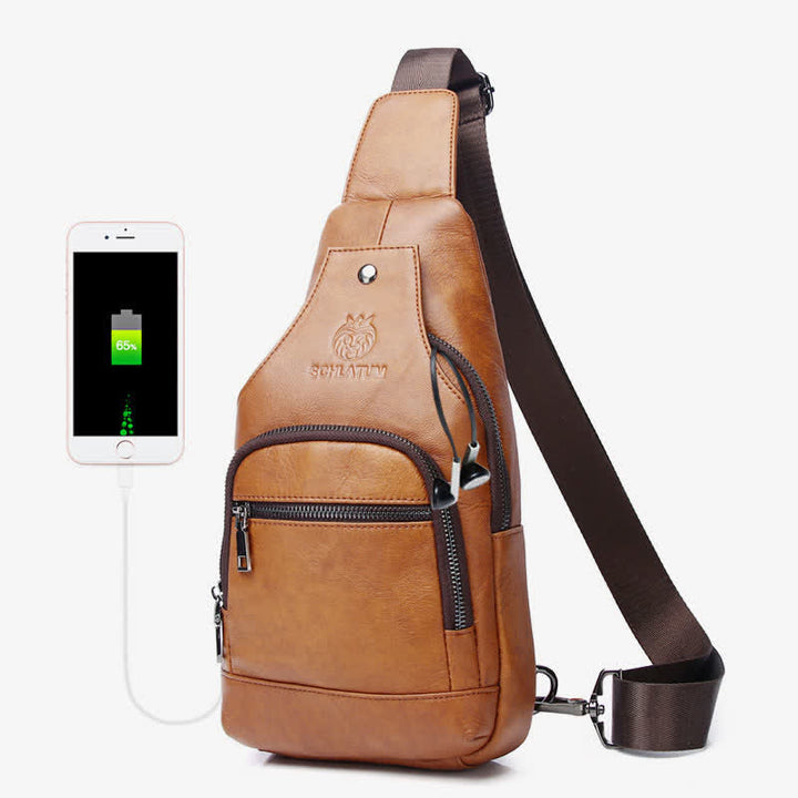 Genuine Leather Sling Bag Crossbody Backpack for Men Hiking Travel Daypack