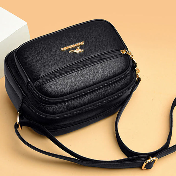 Double Compartment Purse Women Minimalist Soft Leather Cross Body Bag