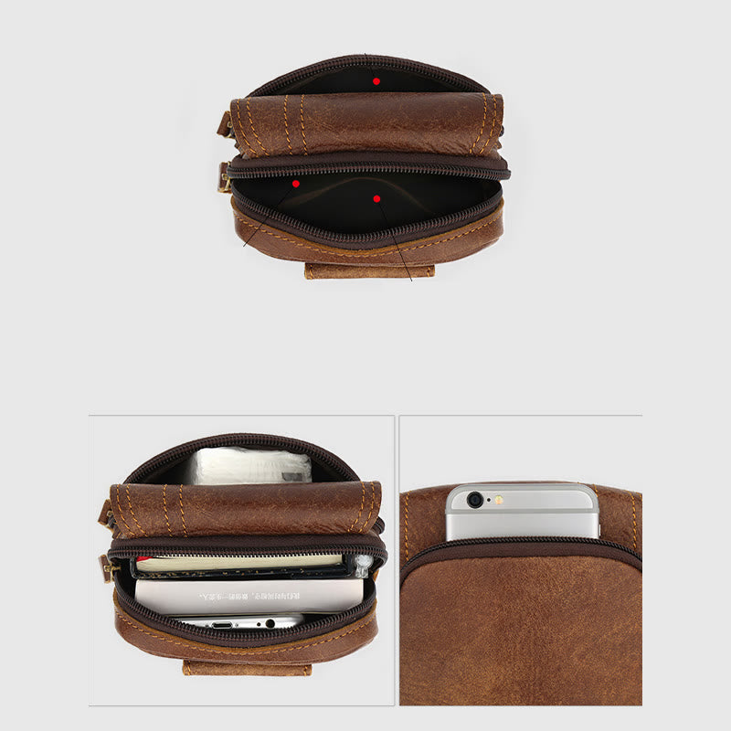 Waist Bag For Men Daily Outdoor Retro Real Leather Belt Loop Pouch
