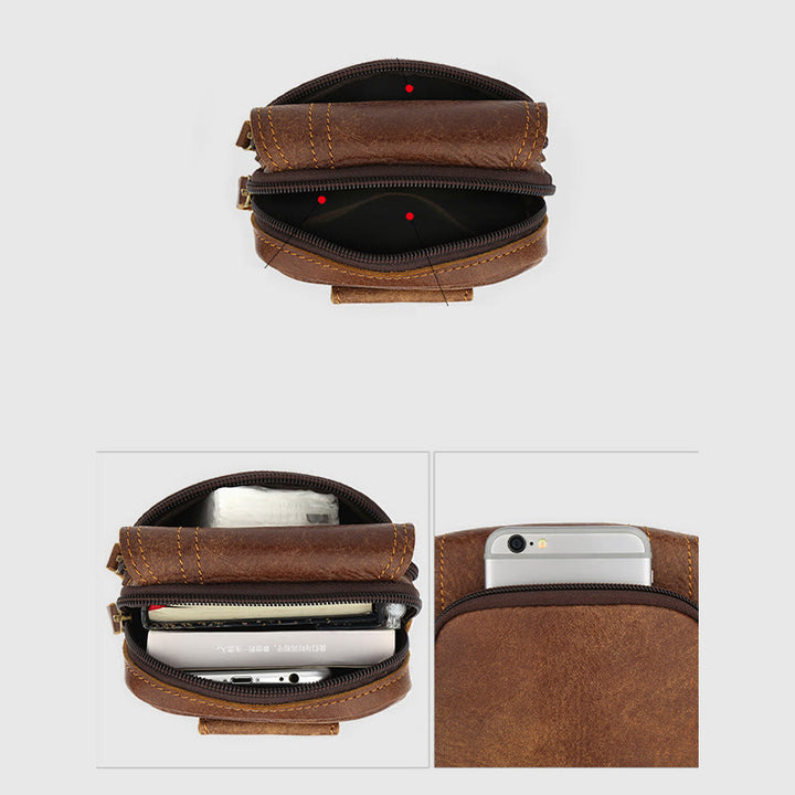 Waist Bag For Men Daily Outdoor Retro Real Leather Belt Loop Pouch