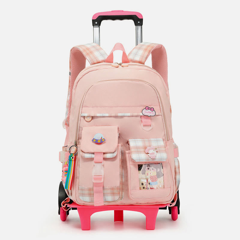 School Backpack For Kids Cute Pattern Rolling School Bag - LightPink - Sparkle Six Wheels - image 26