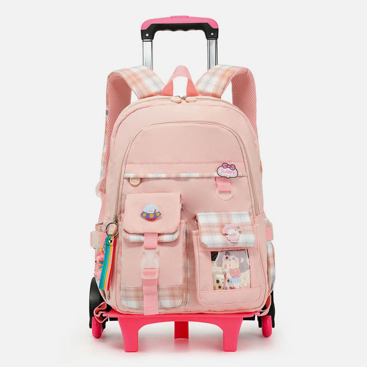 School Backpack For Kids Cute Pattern Rolling School Bag - LightPink - Sparkle Six Wheels - image 26