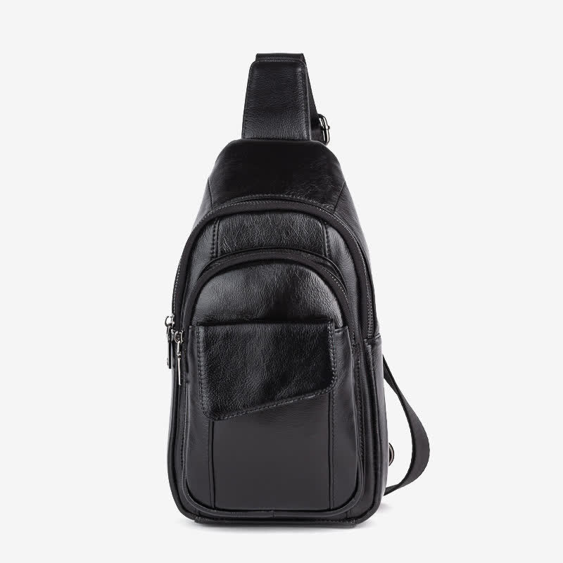 Genuine Leather Sling Backpack Retro Multipurpose Crossbody Shoulder Bag Chest Bag
