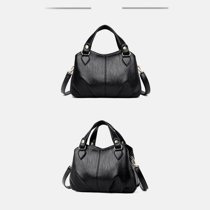 Women's Triple Compartment Satchel Leather Top-Handle Purse Crossbody Bag Handbag