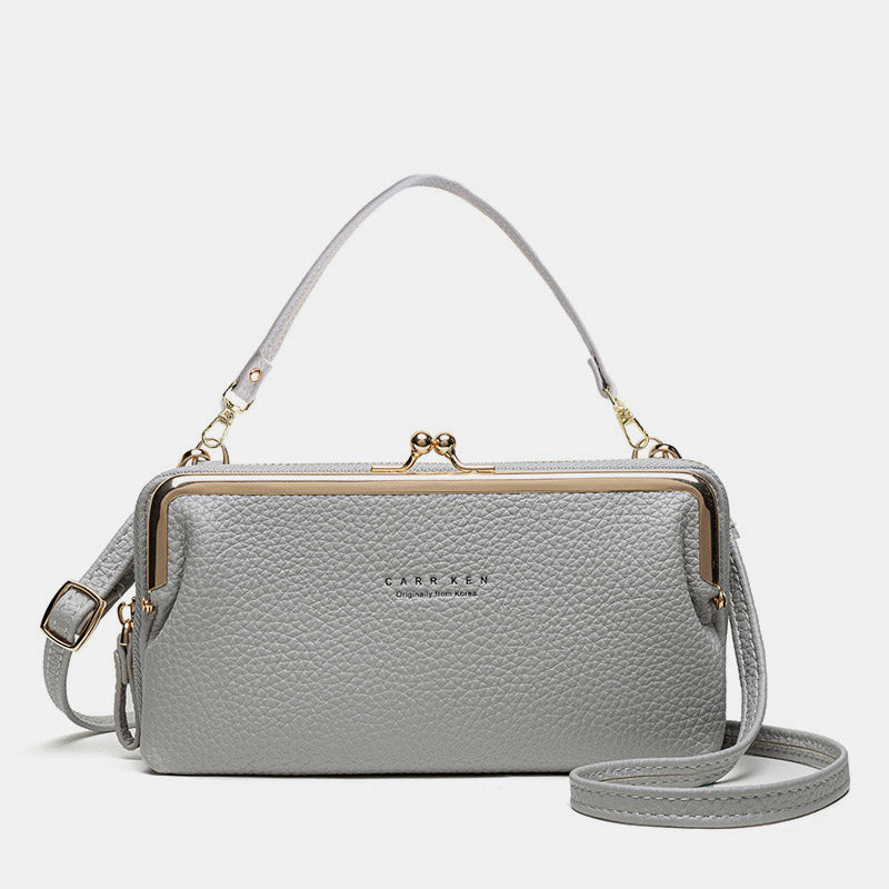 Large Capacity Multifunctional Kiss-lock  Crossbody Phone Bag - Gray - image 20