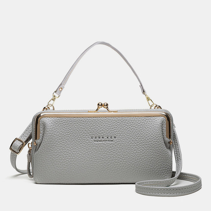 Large Capacity Multifunctional Kiss-lock  Crossbody Phone Bag - Gray - image 20