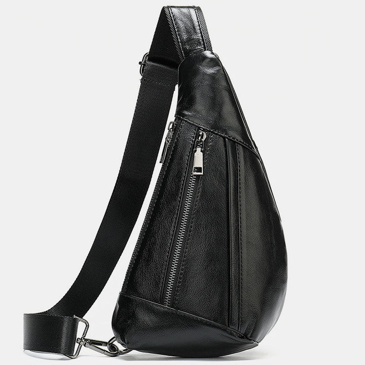 Multi-Pocket Genuine Leather Sling Bag