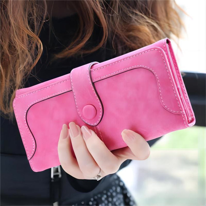 Long Wallet For Women Solid Color Multiple Slot Daily Purse - HotPink - image 16