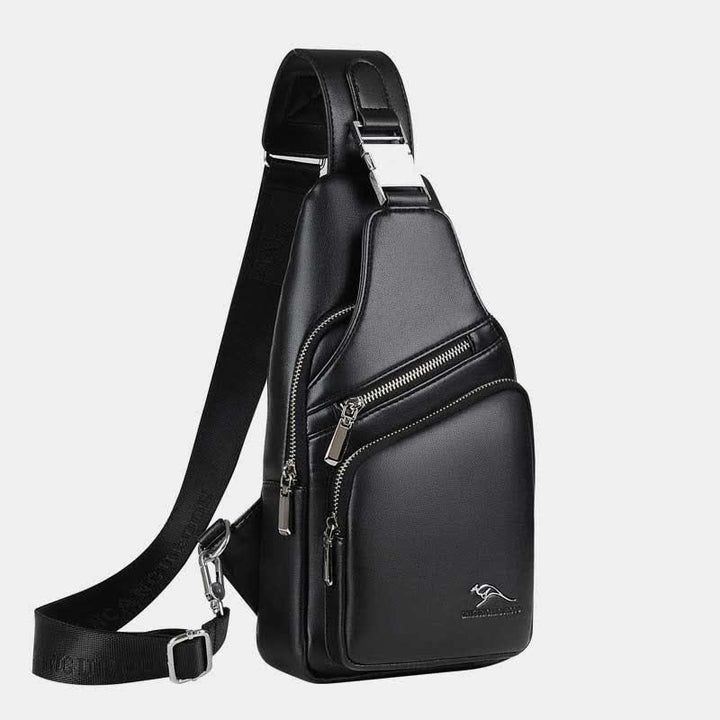 Leather Sling Bag with USB Charging Port Hiking Travel Chest Bag