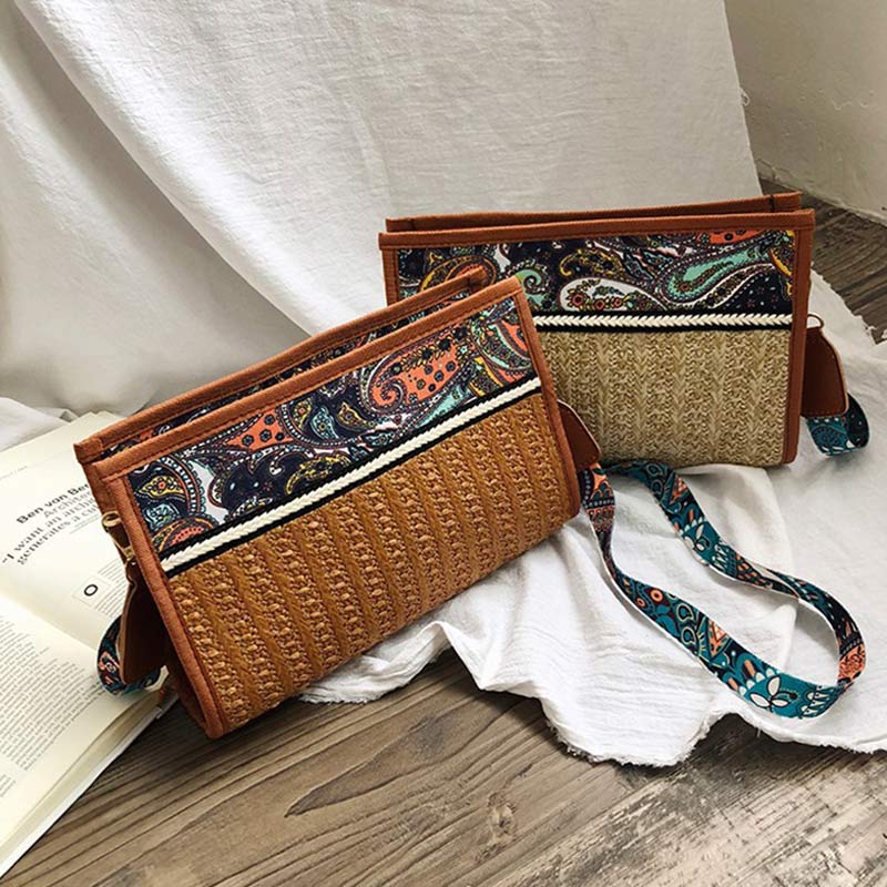 Handwoven Straw Shoulder Bag for Women Bohemian Crossbody Purse Cellphone Bag