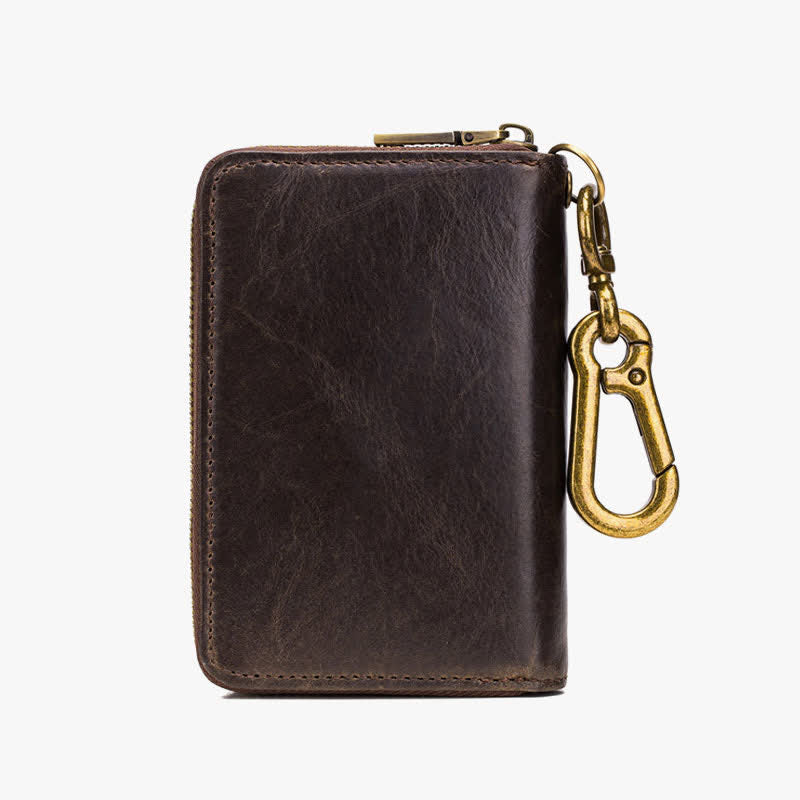 Leather Zip Around Wallet for Men RFID Blocking Card Holder with Keychain