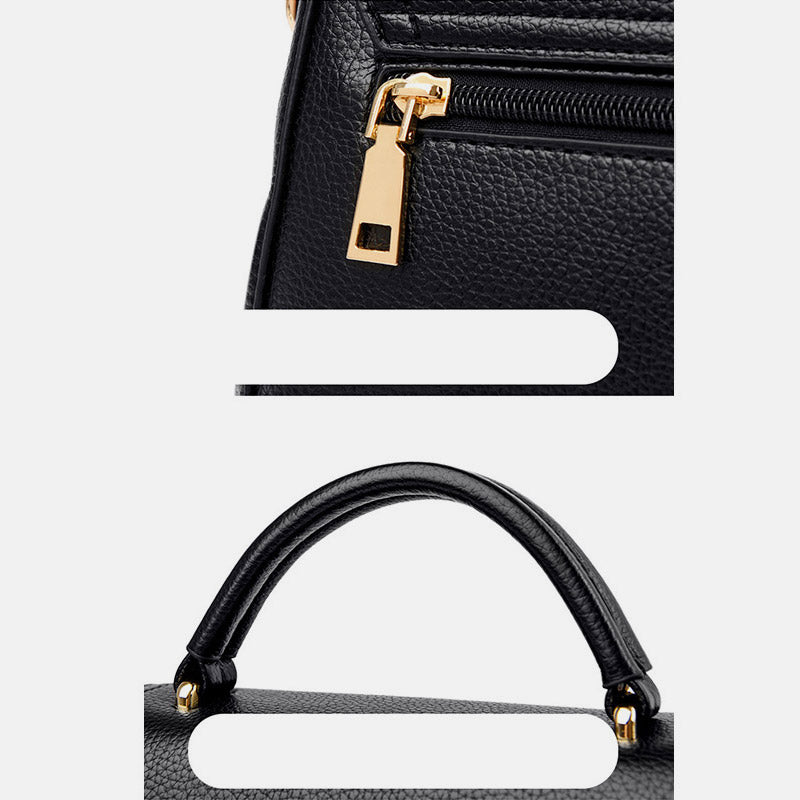 Double Compartment Top Handle Satchel Leather Crossbody Bag Purse Handbag