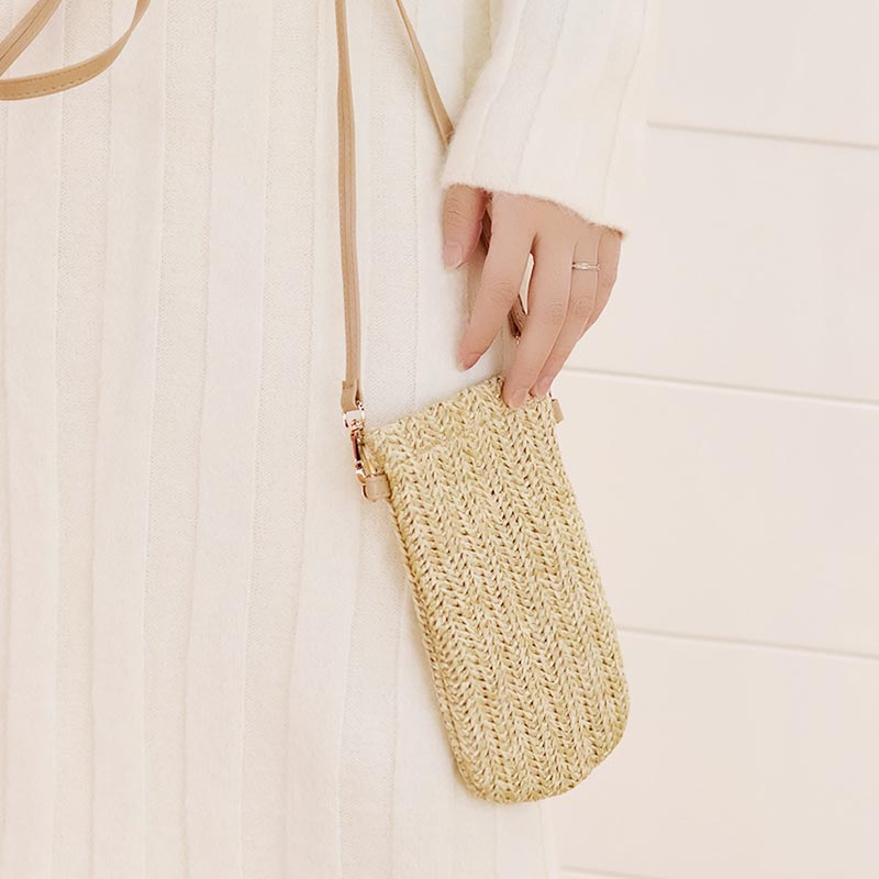 Handmade Straw Woven Phone Bag Mini Crossbody Bag