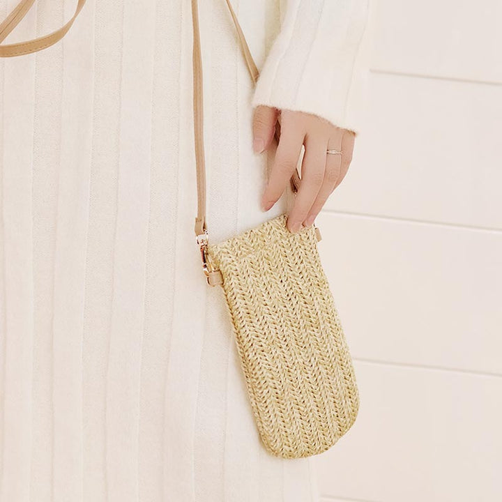 Handmade Straw Woven Phone Bag Mini Crossbody Bag