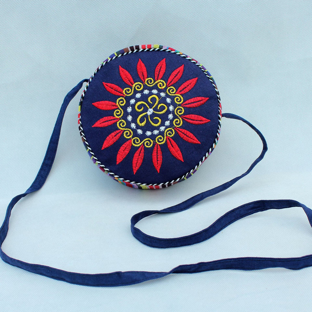 Folk Custom Canvas Bag Women Embroidery Sunflower Small Round Bag