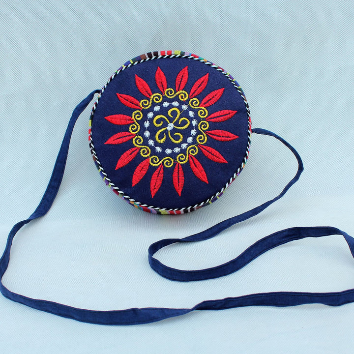 Folk Custom Canvas Bag Women Embroidery Sunflower Small Round Bag
