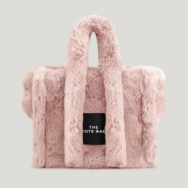 Solid Plush Handbag For Winter Soft Wide Strap Crossbody Bag