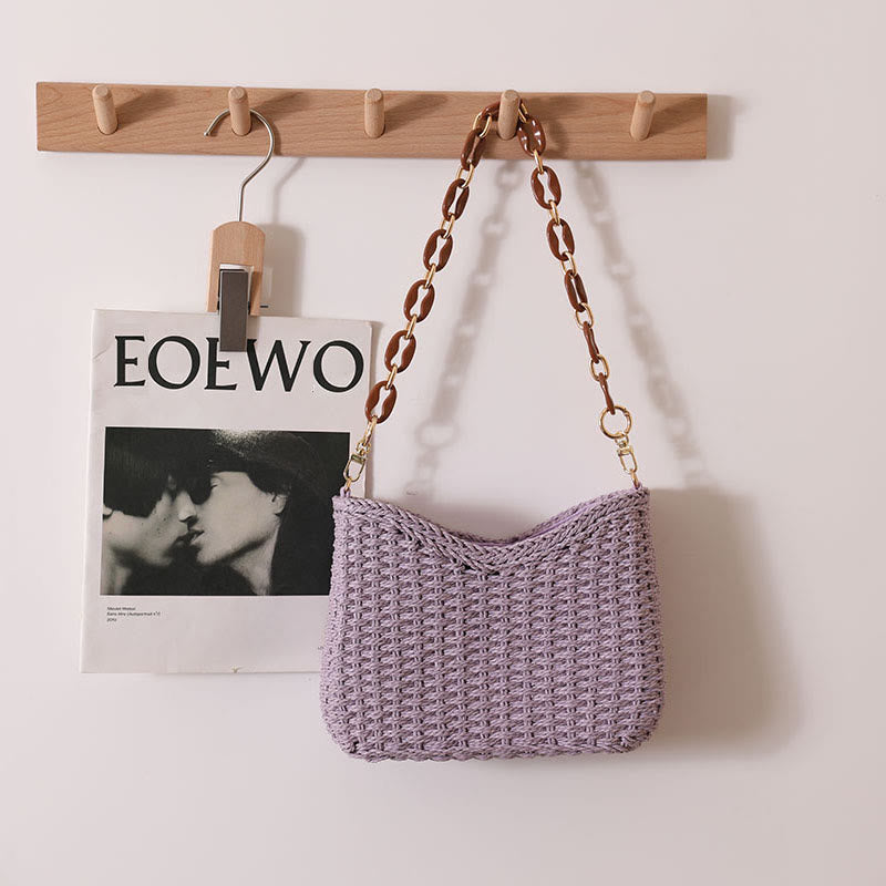 Shoulder Bag For Women Solid Color Seaside Holiday Straw Bag