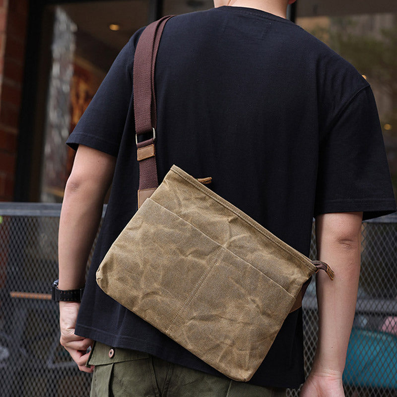 Retro Canvas Crossbody Bag Large Slim Laptop Bag Shoulder Bag