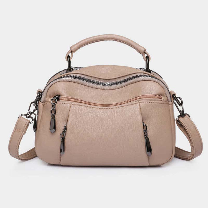 Multi-Pocket Leather Crossbody Purse for Women Small Top Handle Satchel Handbag