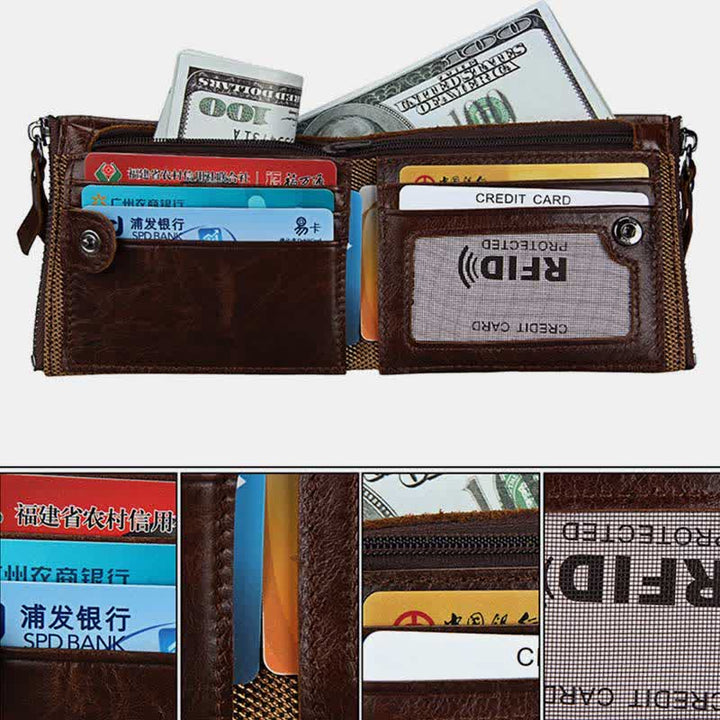 Large Capacity Leather Wallet RFID Blocking Bifold Flip Mens Wallet
