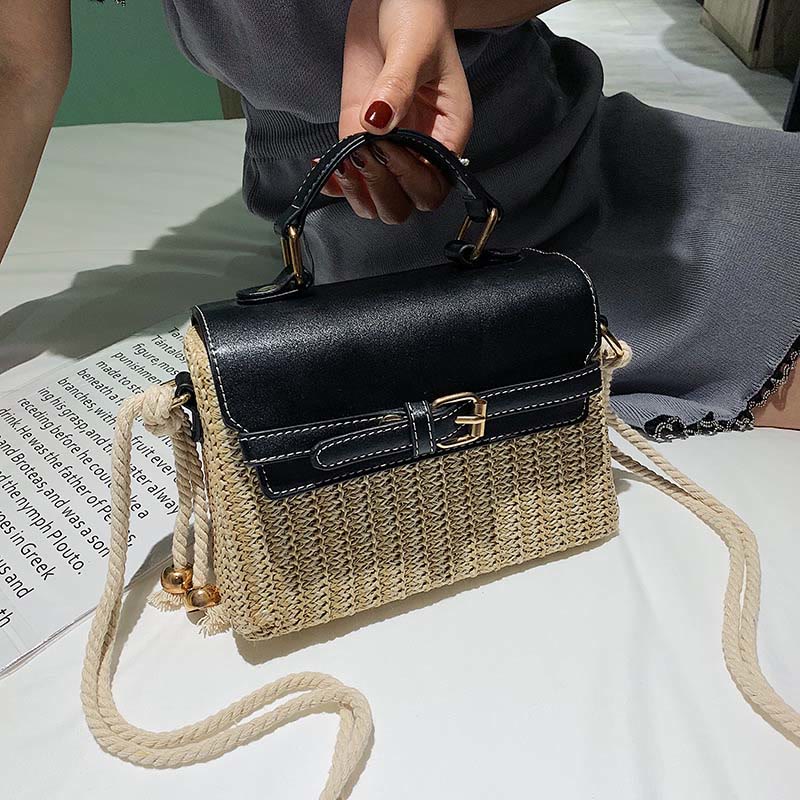 Beach Bag for Women Simple Portable Straw Square Crossbody Handbag